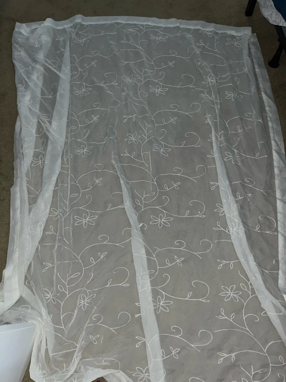Sheer Embroidered Flower/Floral Shower Curtain - White